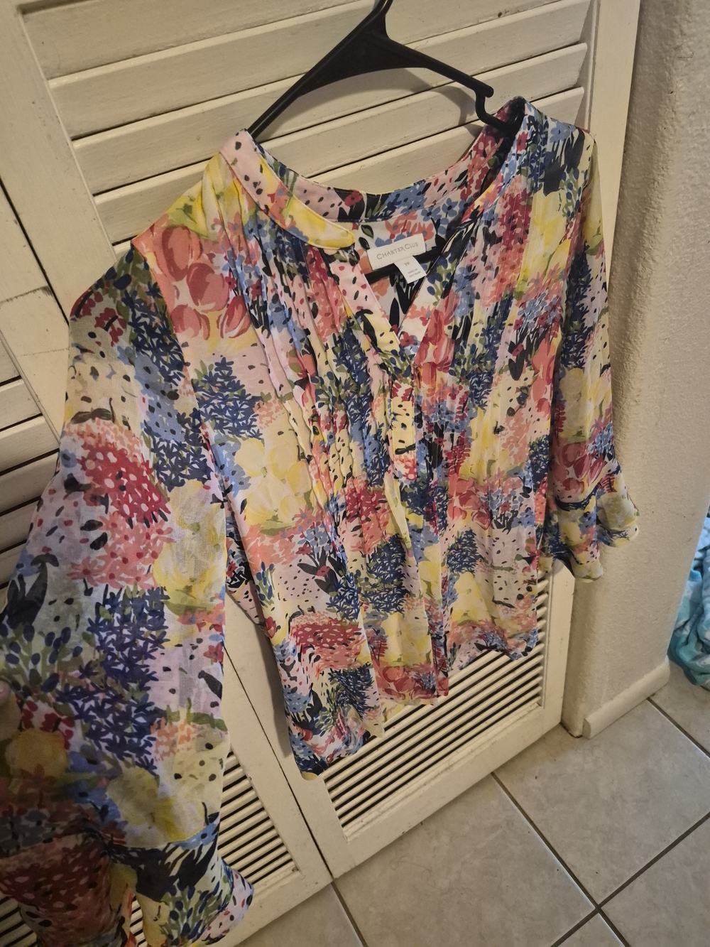 Charter Club Floral Sheer Blouse - Pink, Yellow, Blue